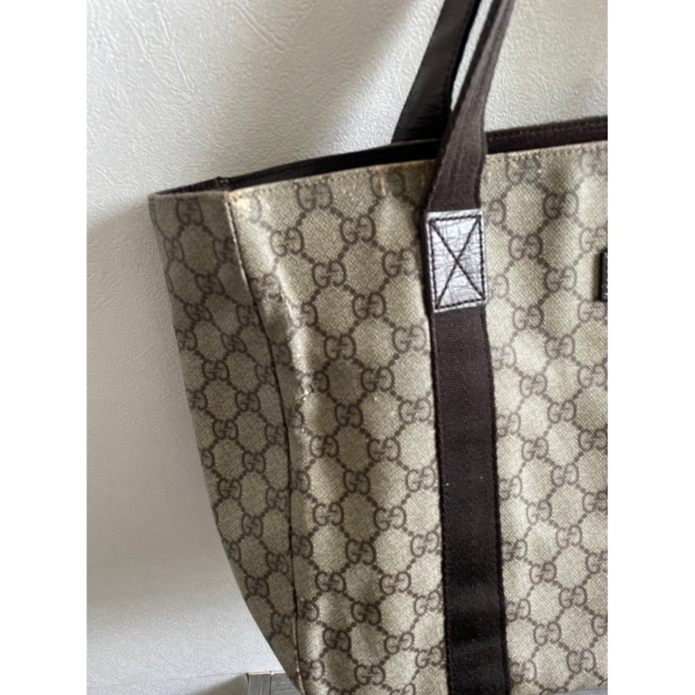Gucci Gg Supreme Tote Bag Shoulder Women Beige Dark Brown